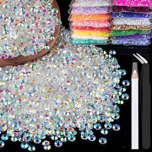 4000pcs 4mm Resin Rhinestones Bulk, Transparent AB Flatback Round Jelly Rhinestones Bedazzling Non Hotfix Crystal Gems Large Quantity Wholesale