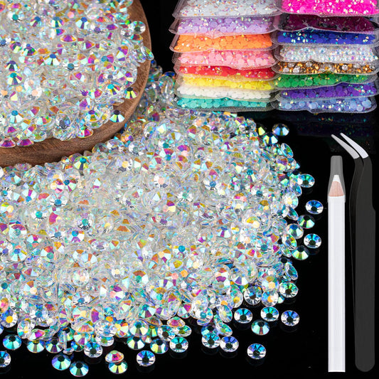 4000pcs 4mm Resin Rhinestones Bulk, Transparent AB Flatback Round Jelly Rhinestones Bedazzling Non Hotfix Crystal Gems Large Quantity Wholesale