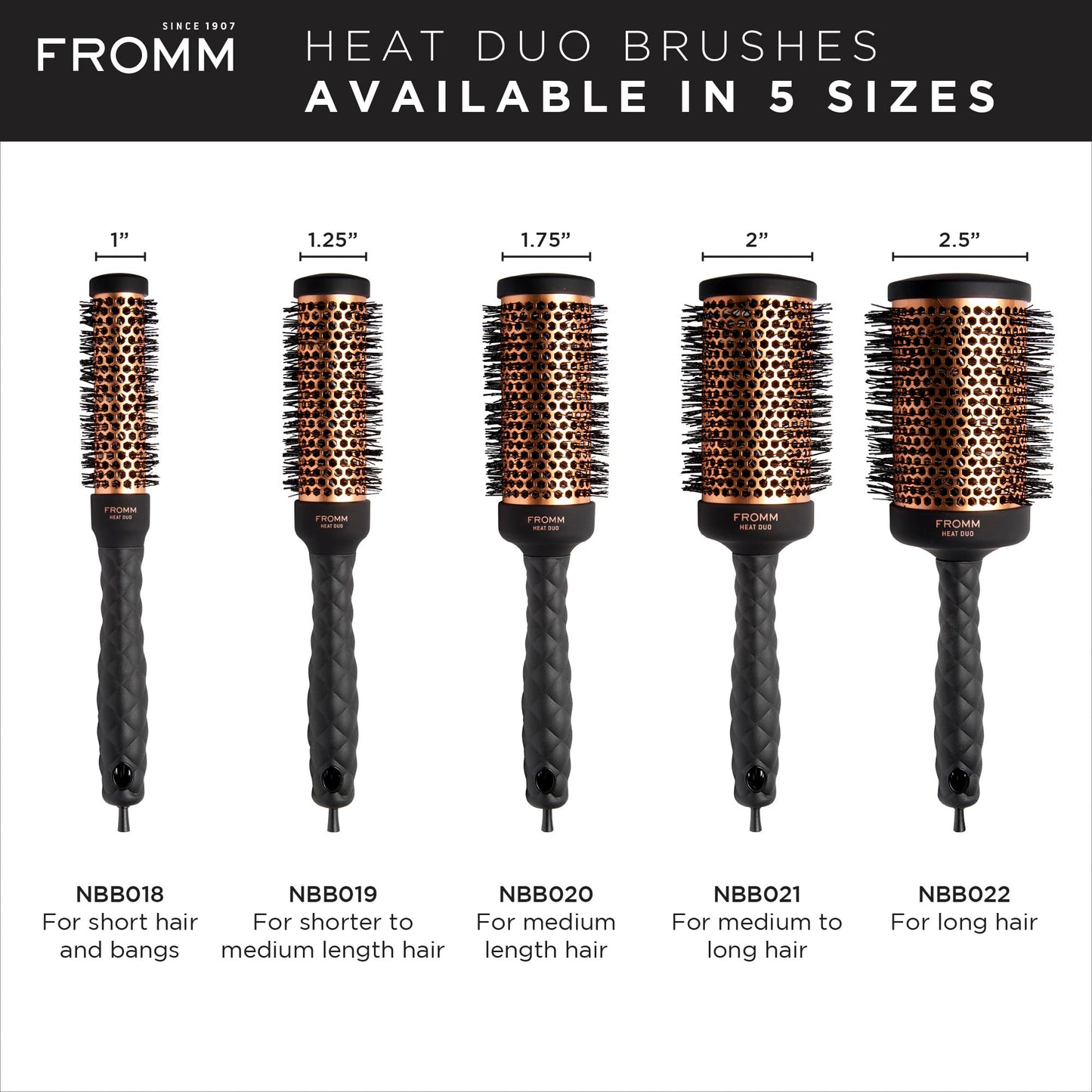 Fromm Heat Duo Copper x Ceramic 2" Round Brush for Expert Blowouts and Faster Hair Drying, Roller Hairbrush for Anti-static Styling, Smoothing