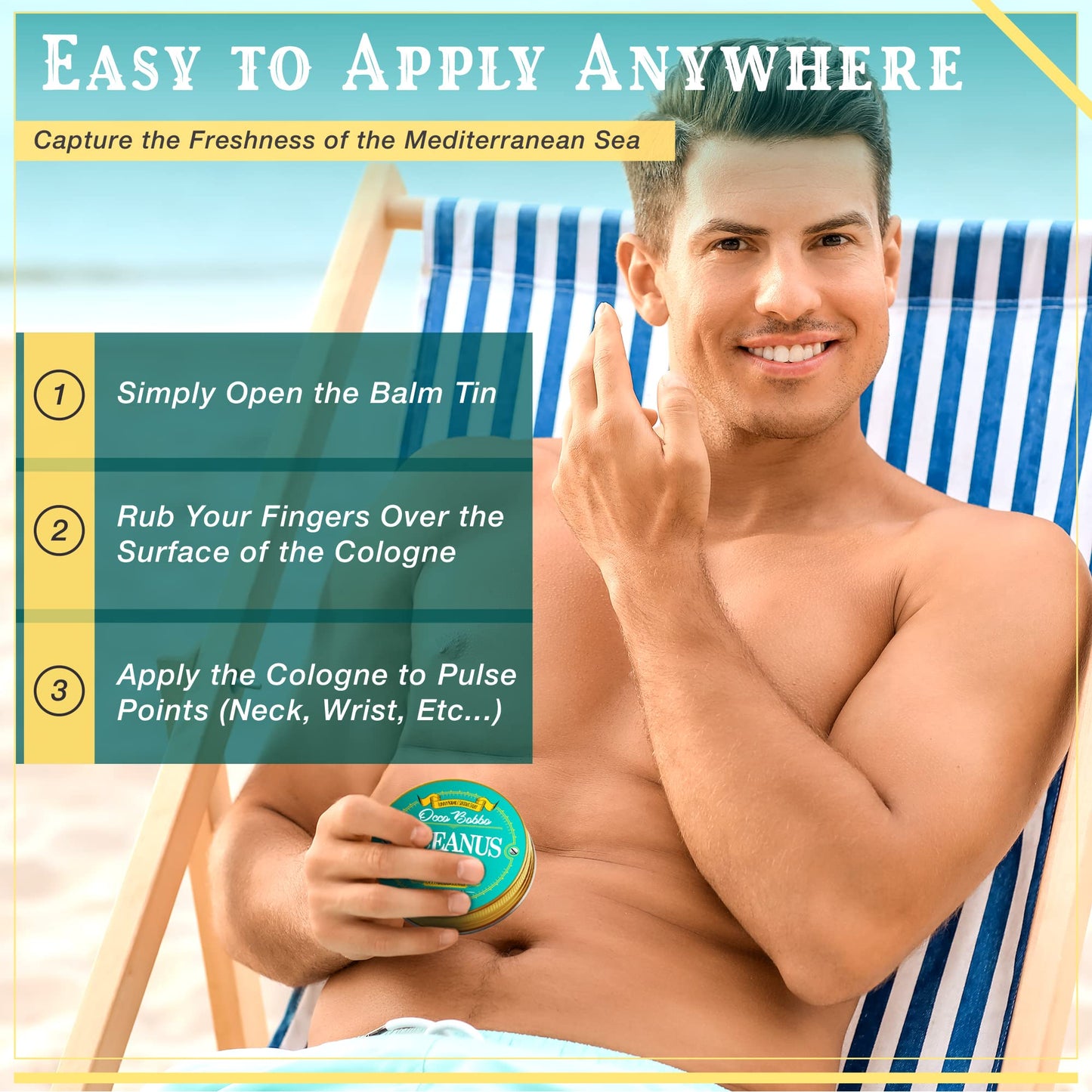 Handy Hound Occo Bobbo - Oceanus Solid Cologne Men - Made In the USA - A Clean Masculine Scent - All Natural Ingredients - 2 oz