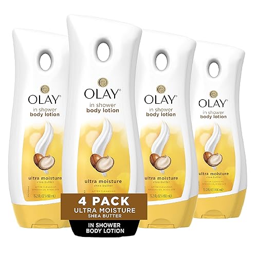 Olay Ultra Moisture Shea Butter In-Shower Body Lotion, Improves Dry Skin Hydration in 5 Days, 15.2 Fl Oz (Pack of 4)