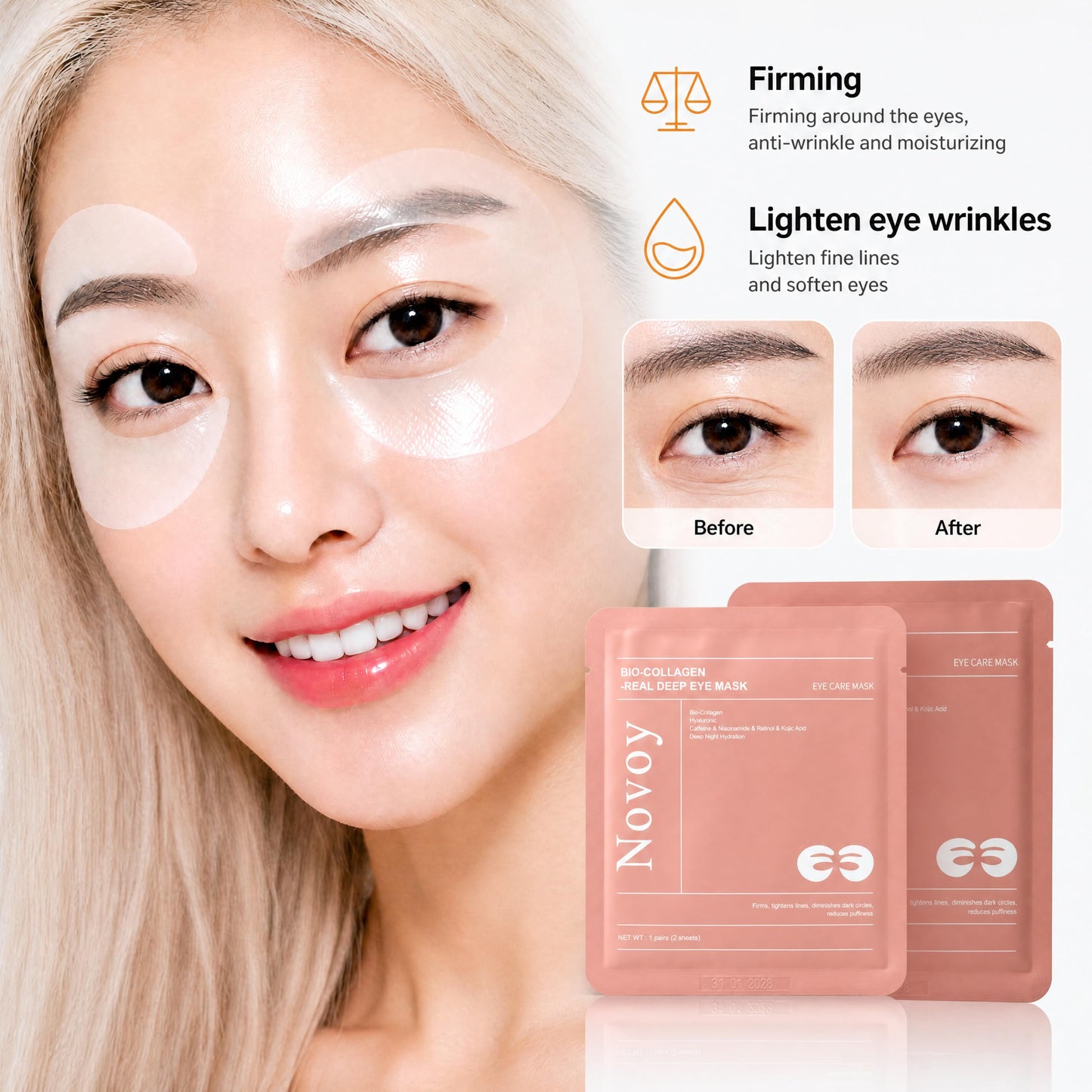 Novoy 7 Pairs Bio-Collagen Real Deep Eye Patches - 6-in-1 Retinol Overnight Eye Patches for Dark Circles, Puffiness & Wrinkles | 2% Beauty and Personal Care LLVYUO