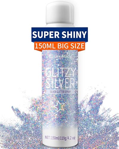 Elitles Made Hair Glitter Body Glitter Spray, 150ML Glitter Hairspray Holographic Silver Glitter Spray for Hair and Body, Hair Glitter for Kids Women