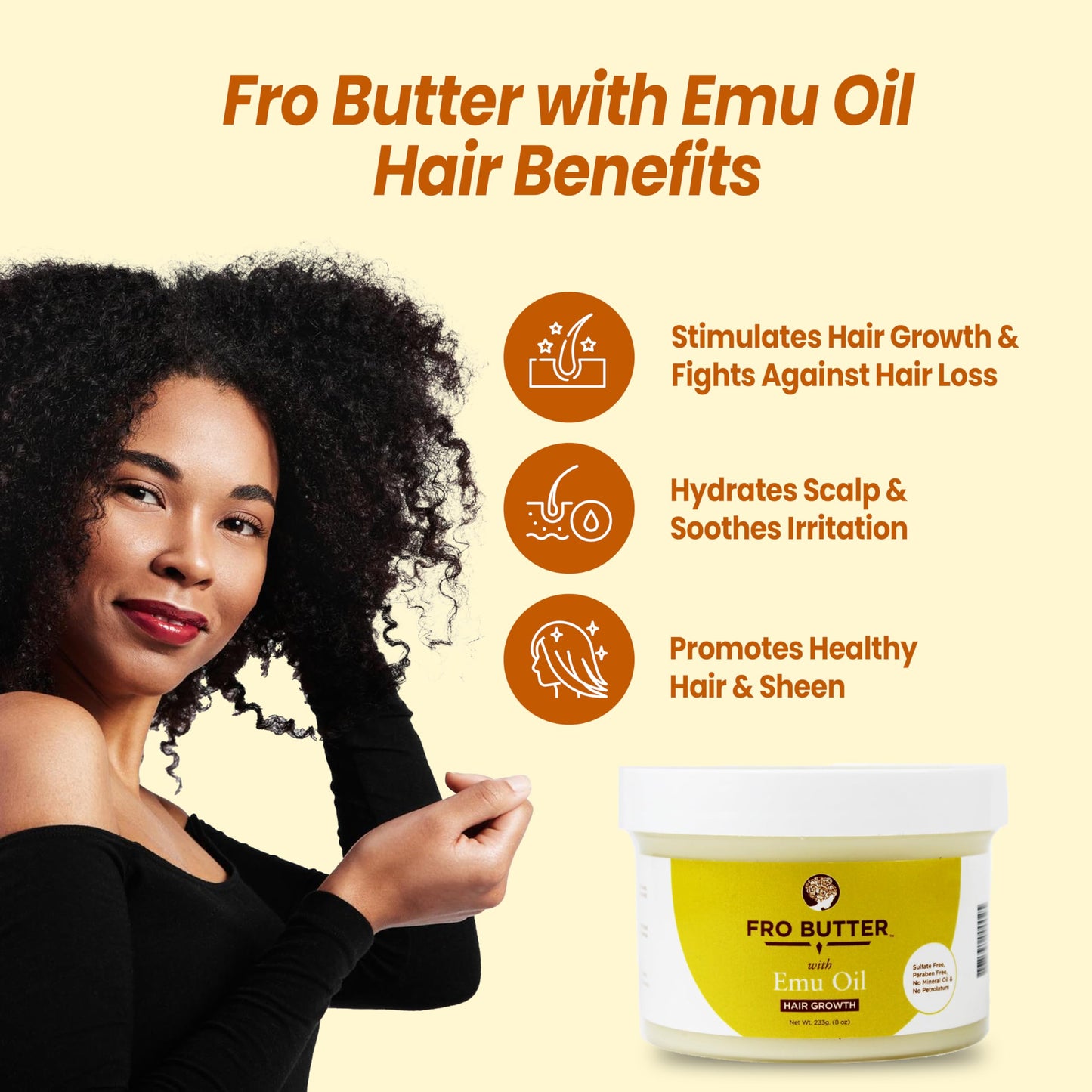 Fro Butter Emu Oil Hair Moisturizer for Black Women & Men | 4C Hair Products | Natural Hair Growth | Organic Ingredients | For Healthier, Stronger