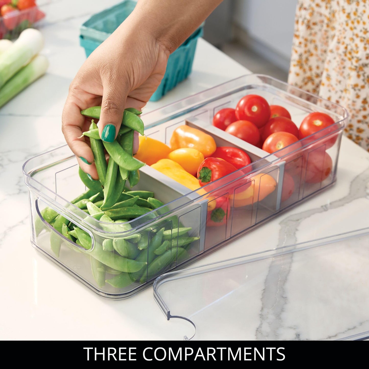 iDesign Recycled Plastic Crisp Large Divided Fruit and Vegetable Storage with Easy to Grip Integrated Handles Designed to Keep Food Fresh Longer, 14.…