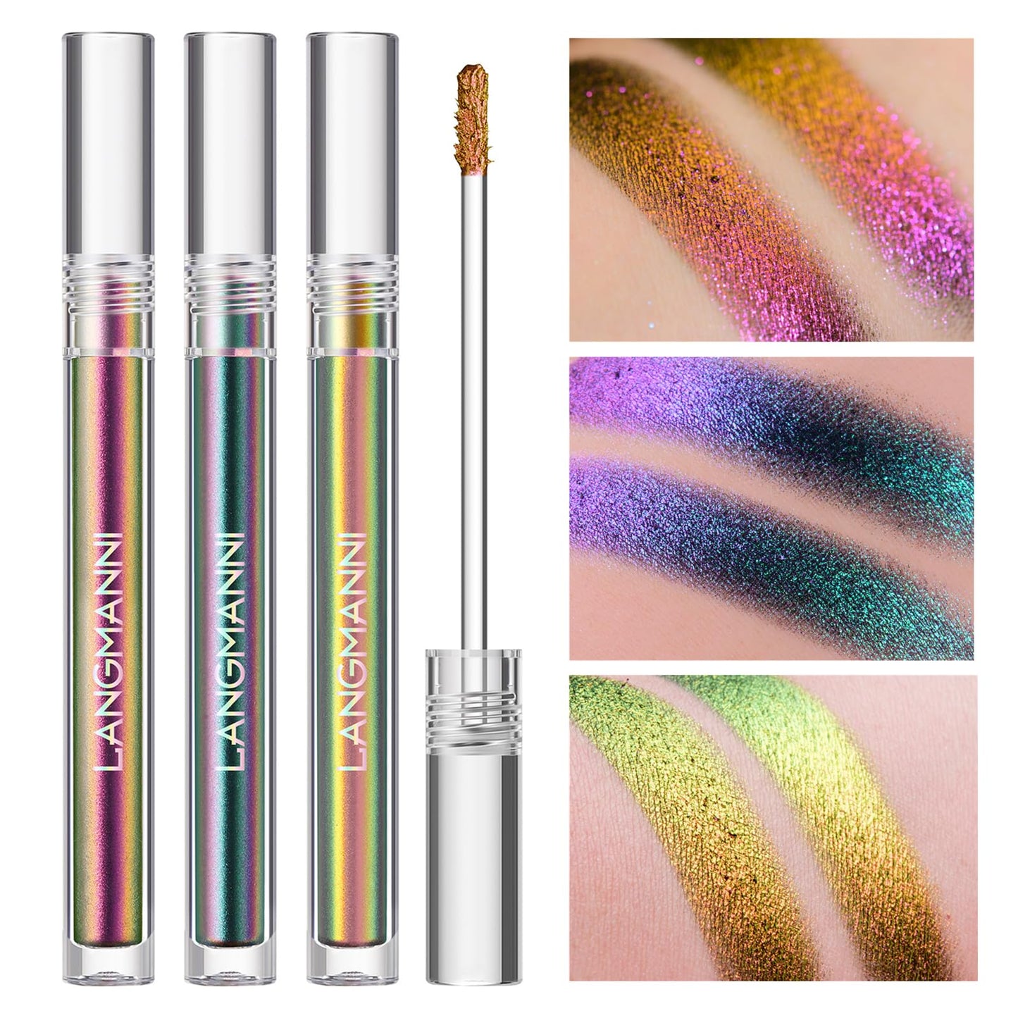 BIOKUSY 3 Colors Metallic Liquid Chameleon Eyeshadow, Multi-Dimensional Eye Looks, Long-lasting Holographic Glitter Multichrome Eyeshadows Makeup