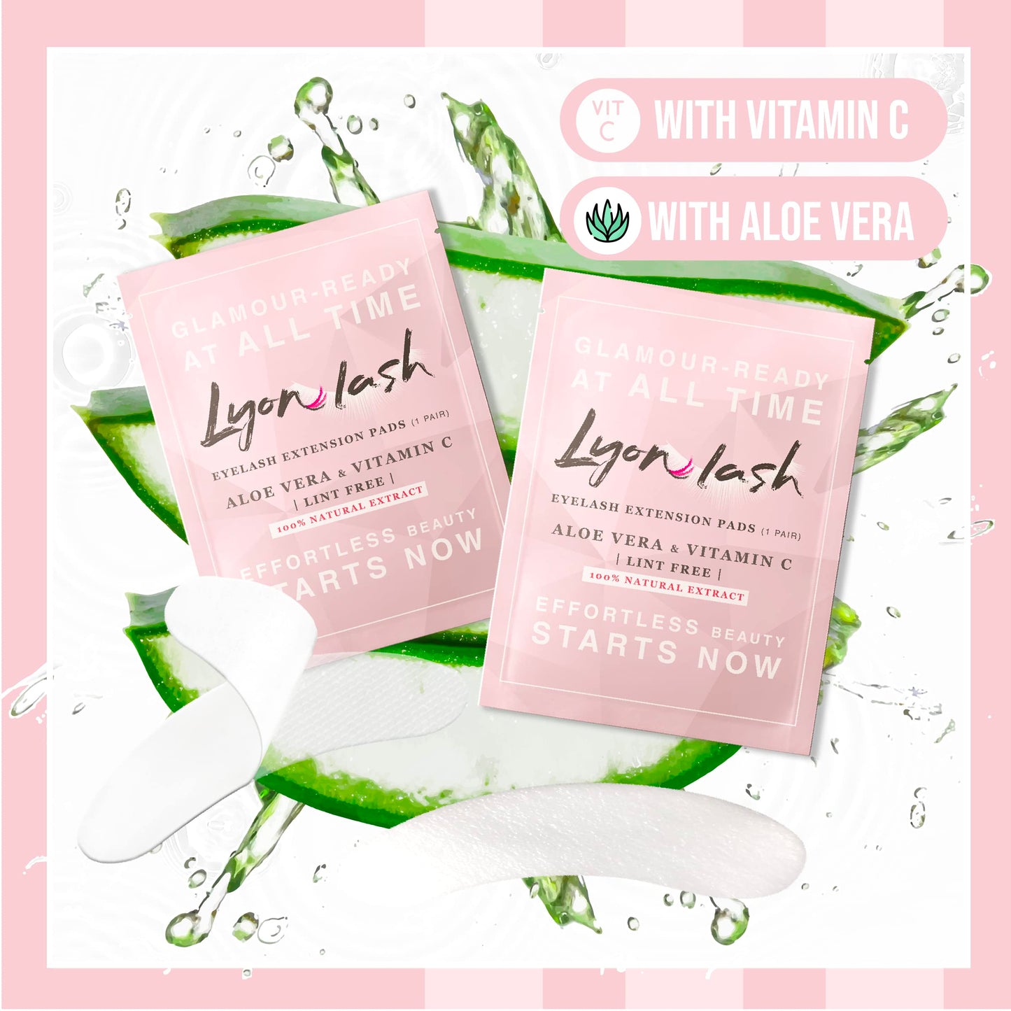 100 Pairs Eyelash Extension Under Eye Gel Pads by Lyon Lash - Lint Free with Aloe Vera Hydrogel Eye Patches, Premium Eyelash Extension Supplies