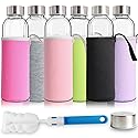 YEBODA Glass Water Bottles 18oz Bottles For Beverage and Juicer Use Stainless Steel Caps - Including Colorful Nylon Protection Sleeve,Pack Of 6