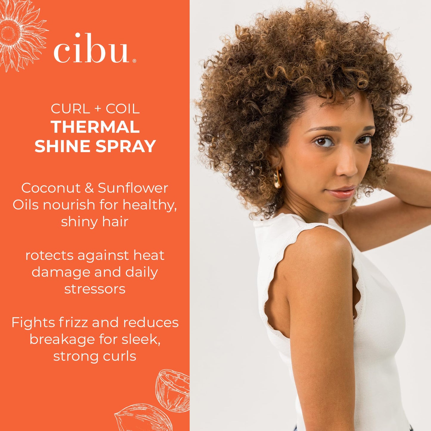 CIBU Curl + Coil Thermal Shine Spray | Dry Heat Protectant for Hair | Prevents Damage from Blow Drying, Flat Iron, and Curling Iron | 8 ounces