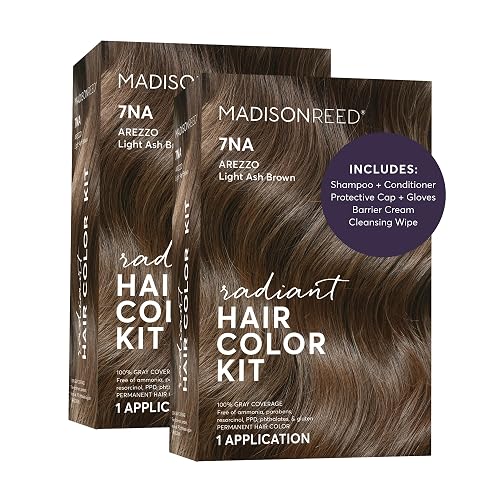 Madison Reed Radiant Hair Color Kit - 7NA Light Ash Brown with Cool Smoky Undertones (Arezzo Brown), Permanent Hair Dye, Dimensional Gray Hair