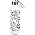 Pavilion Gift Company 16.5 Oz Hand Decorated Glass Water Bottle With Sealed Metal Twist Off Lid Purple & White Polka Dot Tangle, Purple