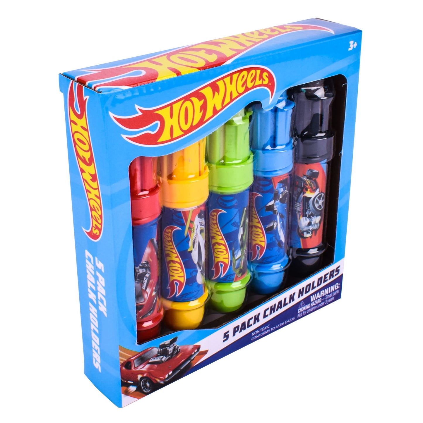 Sunny Days Entertainment Hot Wheels™ Jumbo Chalk Holders | 5 Chalk Sticks with Holders for Kids | Sidewalk Chalk for Toddlers