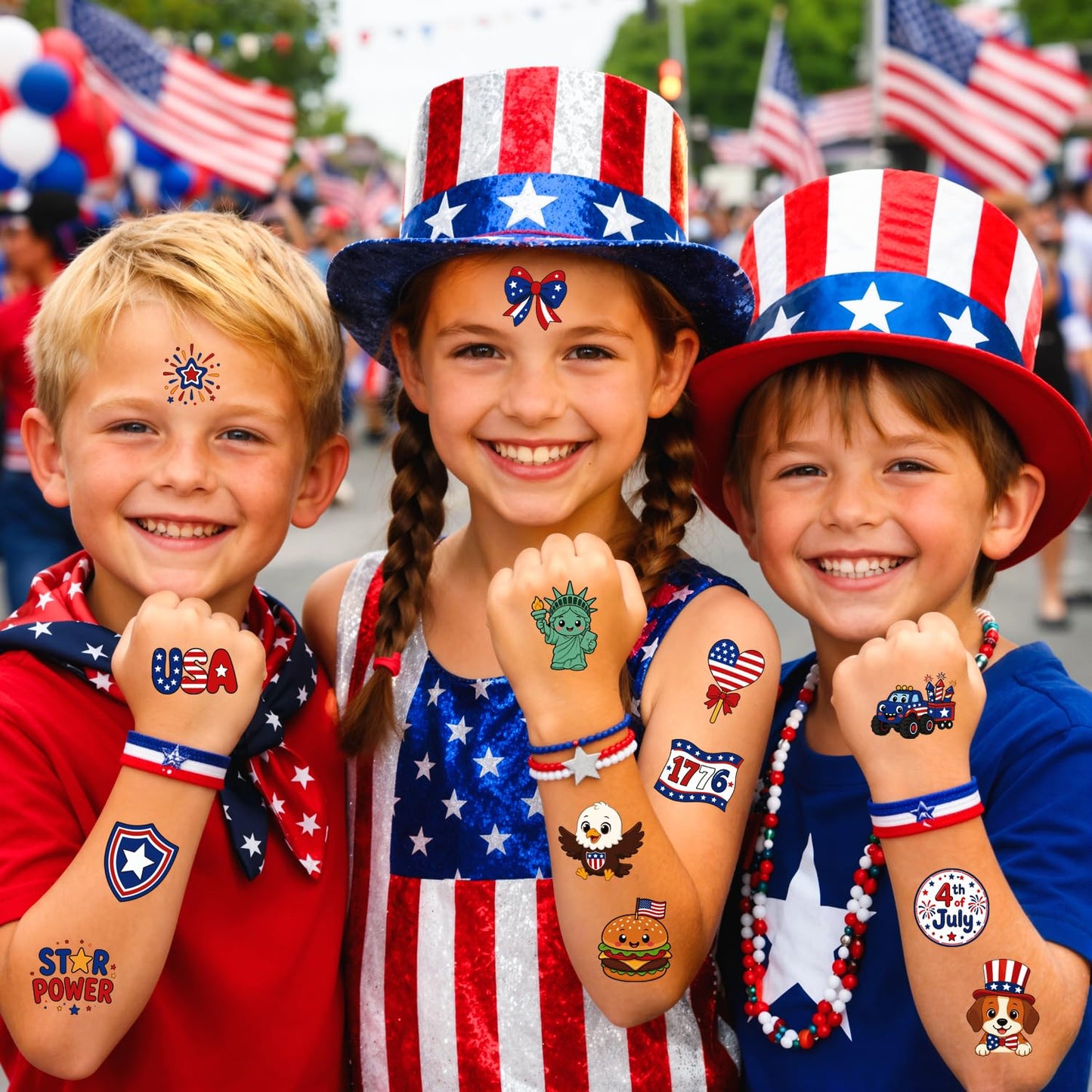 JCFIRE 4th of July Temporary Tattoos for Kids Adults, Cute Independence Day Fake Tattoos Stickers, Fourth of July Red White and Blue 4th of July Beauty and Personal Care JCFIRE