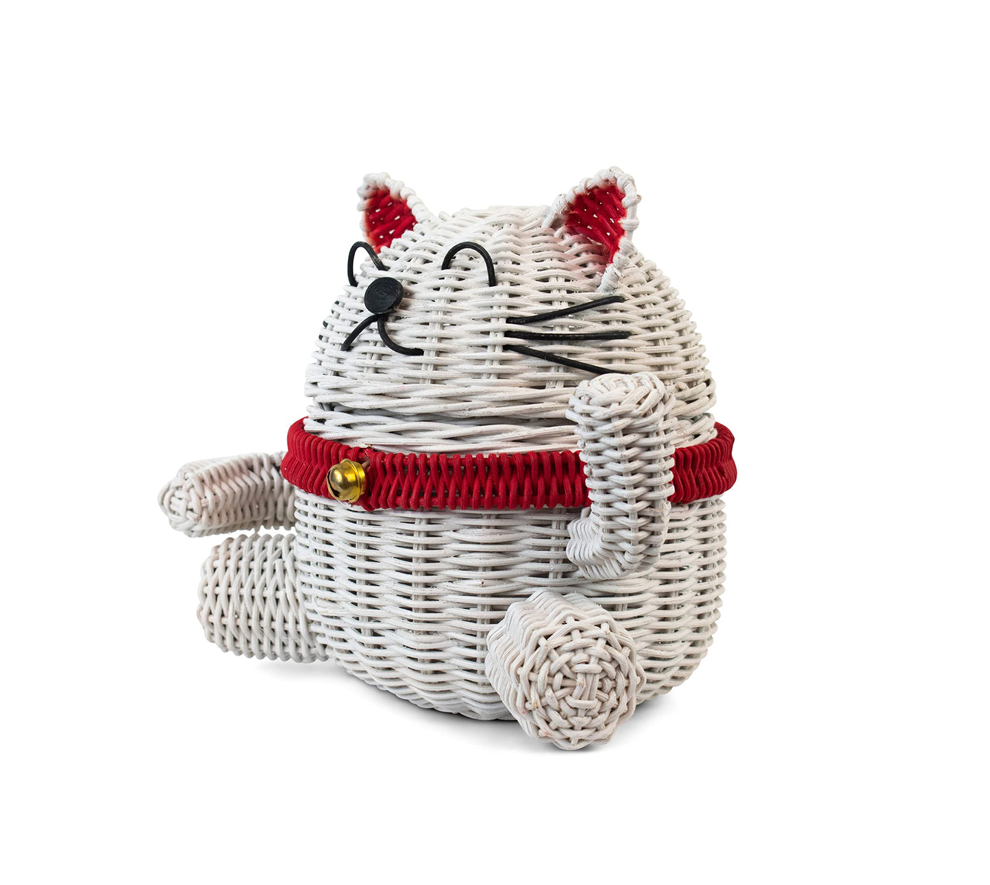 G6 Collection Lucky Cat Rattan Storage Basket With Lid Decorative Bin Home Decor Hand Woven Shelf Organizer Cute Handmade Handcrafted Nursery Gift…