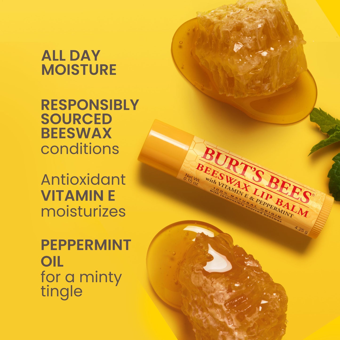 Burt's Bees Beeswax Lip Balm with Vitamin E & Peppermint, 0.15 Oz