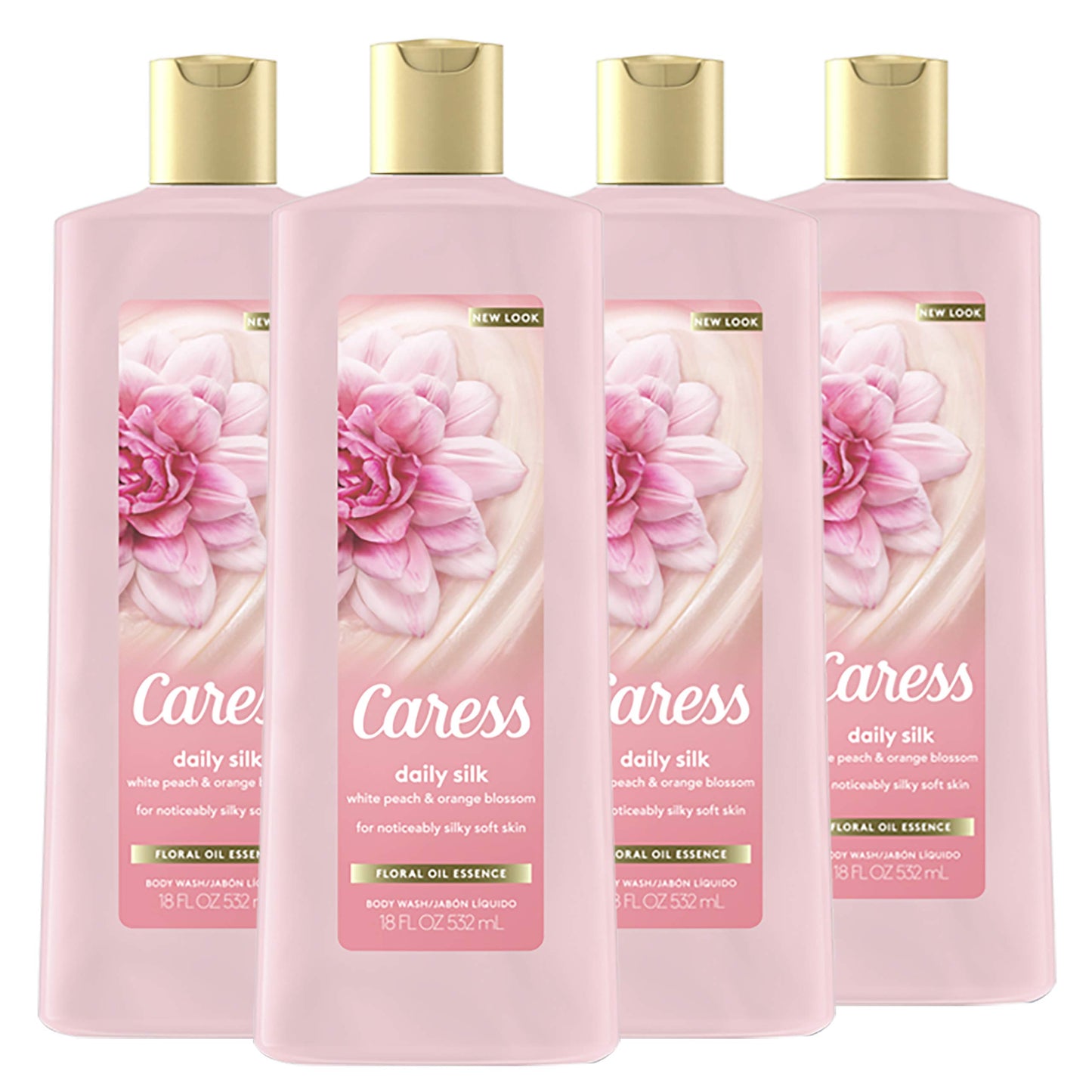 Caress Body Wash for Women, Daily Silk, 18 oz, 4 Count, softening