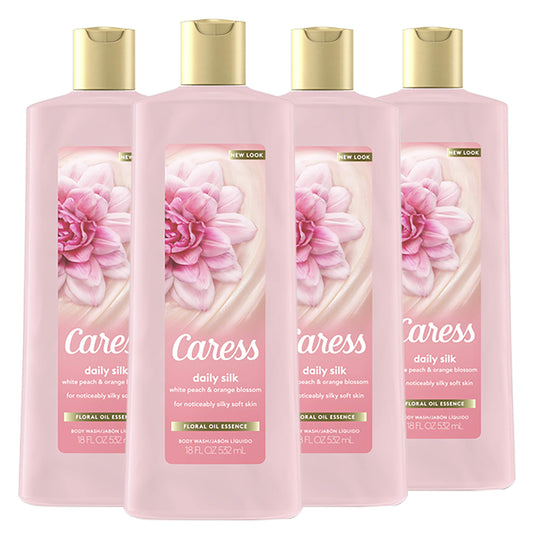 Caress Body Wash for Women, Daily Silk, 18 oz, 4 Count, softening