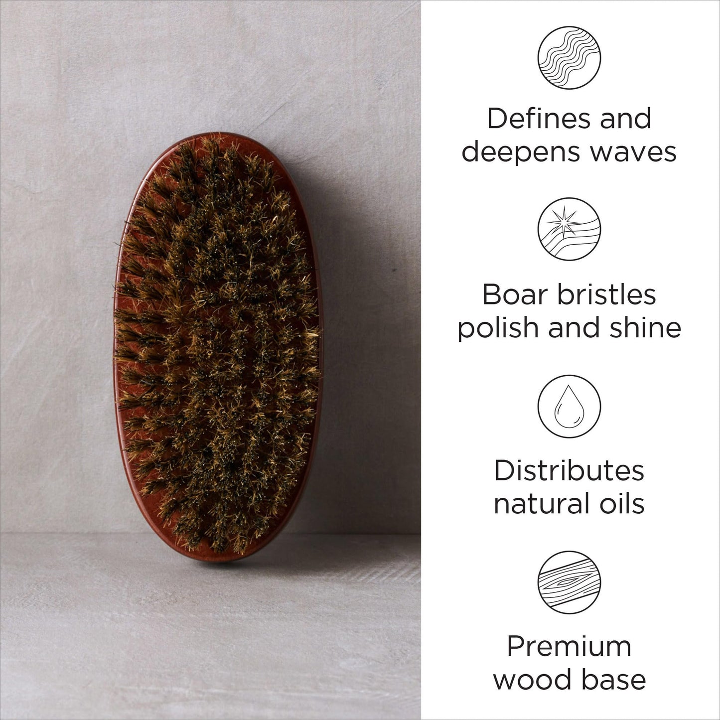 Diane Premium 100% Boar Bristle Military Wave Brush for Men and Barbers - Medium Bristles for Thick Coarse Hair - Use for Detangling, Smoothing, Wave