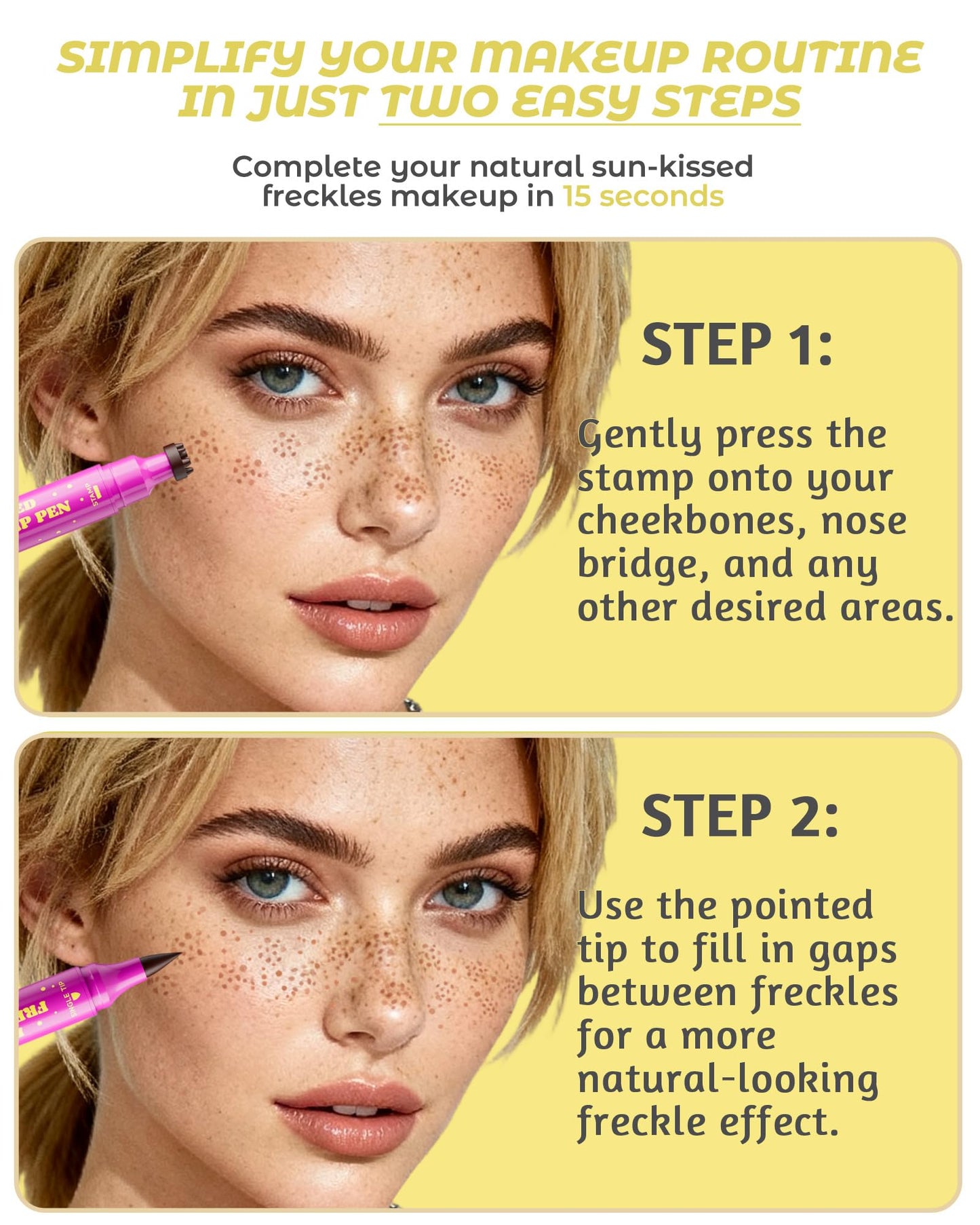 Berinist Upgrade Dual Ended 2-in-1 Faux Freckle Stamp Pen, Waterproof Fake Freckle Pen with Multi-Prong Freckles Stamp Head for Women to Easily Create Beauty and Personal Care Berinist