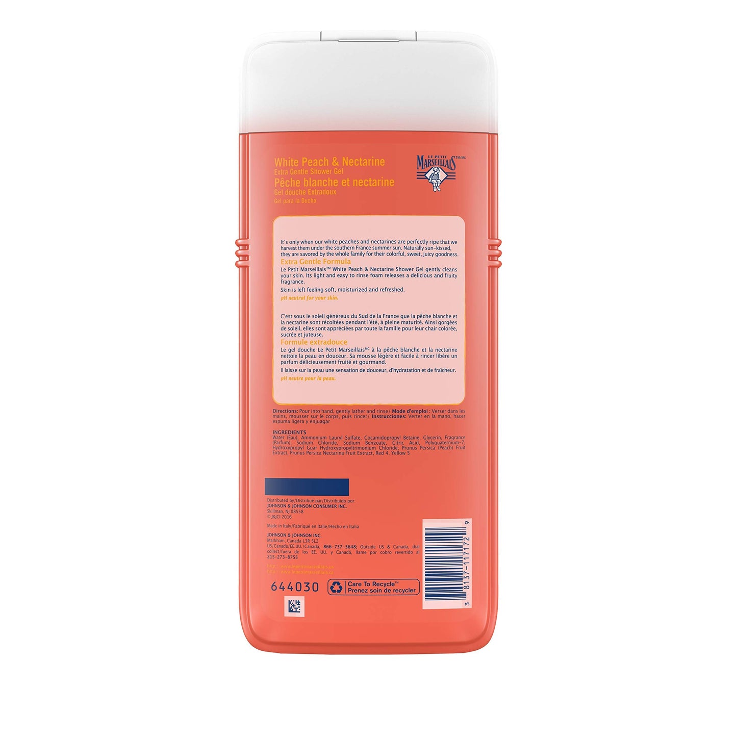 Le Petit Marseillais Extra Gentle Shower Gel with White Peach & Nectarine, Moisturizing & Nourishing French Body Wash pH Neutral for Skin, 21.9 fl. oz