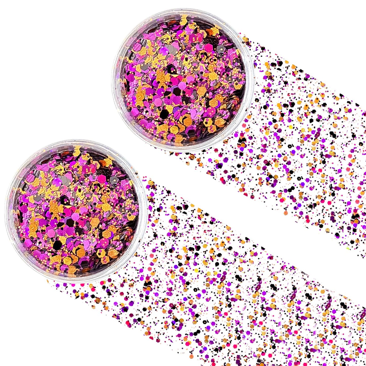 Black Orange Purple Mixed Holographic Chunky Glitter, 13g (2 Jars x 6.5g) Crafts Glitter Powder with 10g Gel and Brush, Halloween Iridescent Nail
