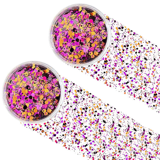 Black Orange Purple Mixed Holographic Chunky Glitter, 13g (2 Jars x 6.5g) Crafts Glitter Powder with 10g Gel and Brush, Halloween Iridescent Nail