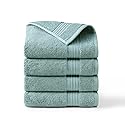 Town & Country Everyday 4-Piece Solid Dobby Border Hand Towel Set, 20x30-Inch, 100% Cotton, Plush & Absorbent 650GSM, Aqua Blue