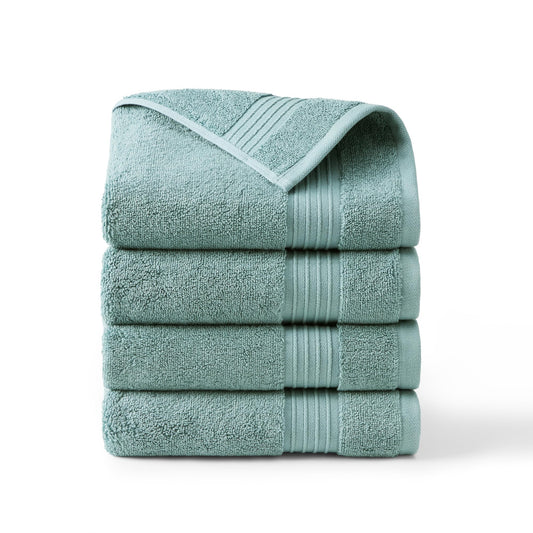 Town & Country Everyday 4-Piece Solid Dobby Border Hand Towel Set, 20x30-Inch, 100% Cotton, Plush & Absorbent 650GSM, Aqua Blue