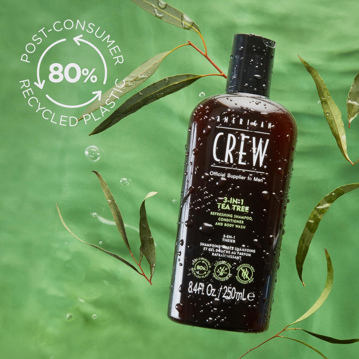 American Crew Shampoo, Conditioner & Body Wash for Men, 3-in-1, Gift for Men, Tea Tree Scent, 8.4 Fl Oz