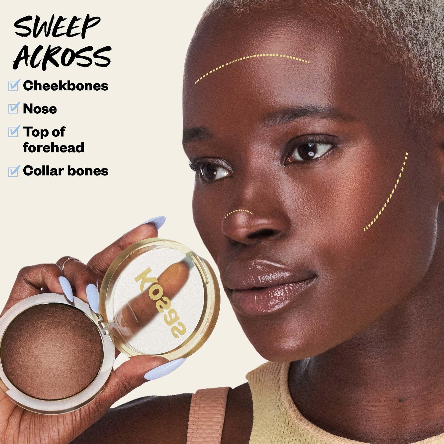 Kosas The Sun Show Glowy Warmth Baked Bronzer - Talc-Free Powder Bronzer for Face, Buildable Color, Natural Glow, Lightweight Finish, Tropic