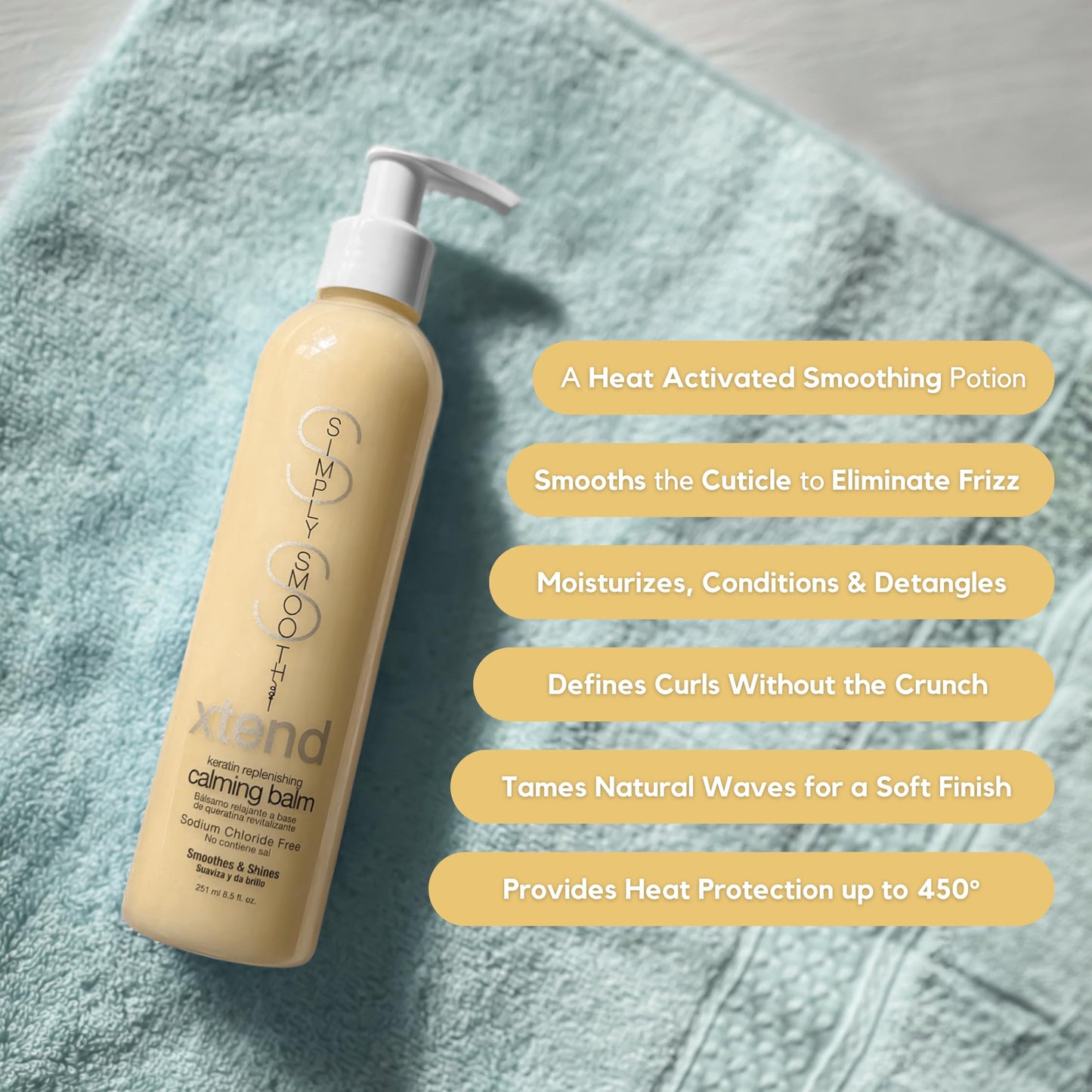 SIMPLY SMOOTH Xtend Keratin Replenishing Calming Balm Smoothing Or Curling Balm 1-Day Frizz Free Blowout Infused with Collagen To Repair Dry, Damaged