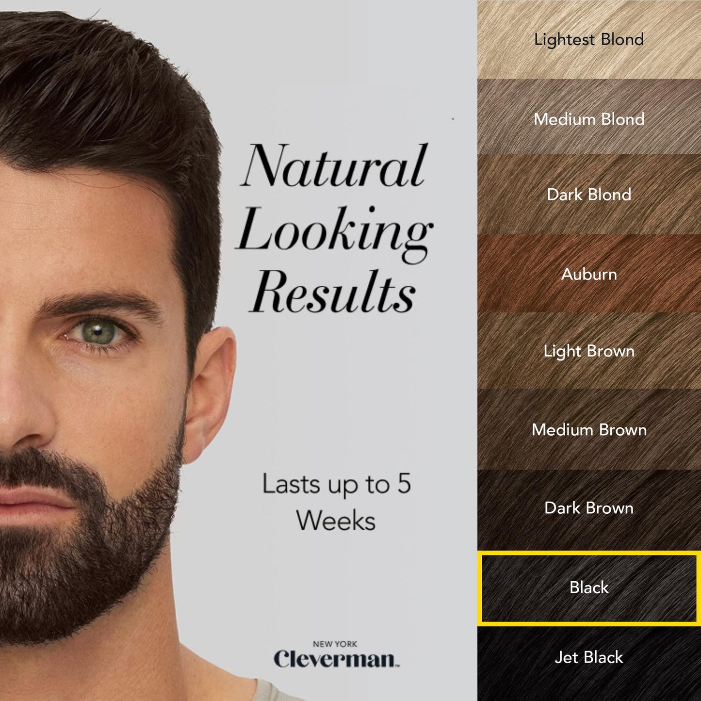 Reusable Hair & Beard Dye for Men - Black 1.0 | Up to 5 Uses, 7 Minutes | Natural Gray Coverage, No-Drip Cream with SkinArmour® - Cleverman