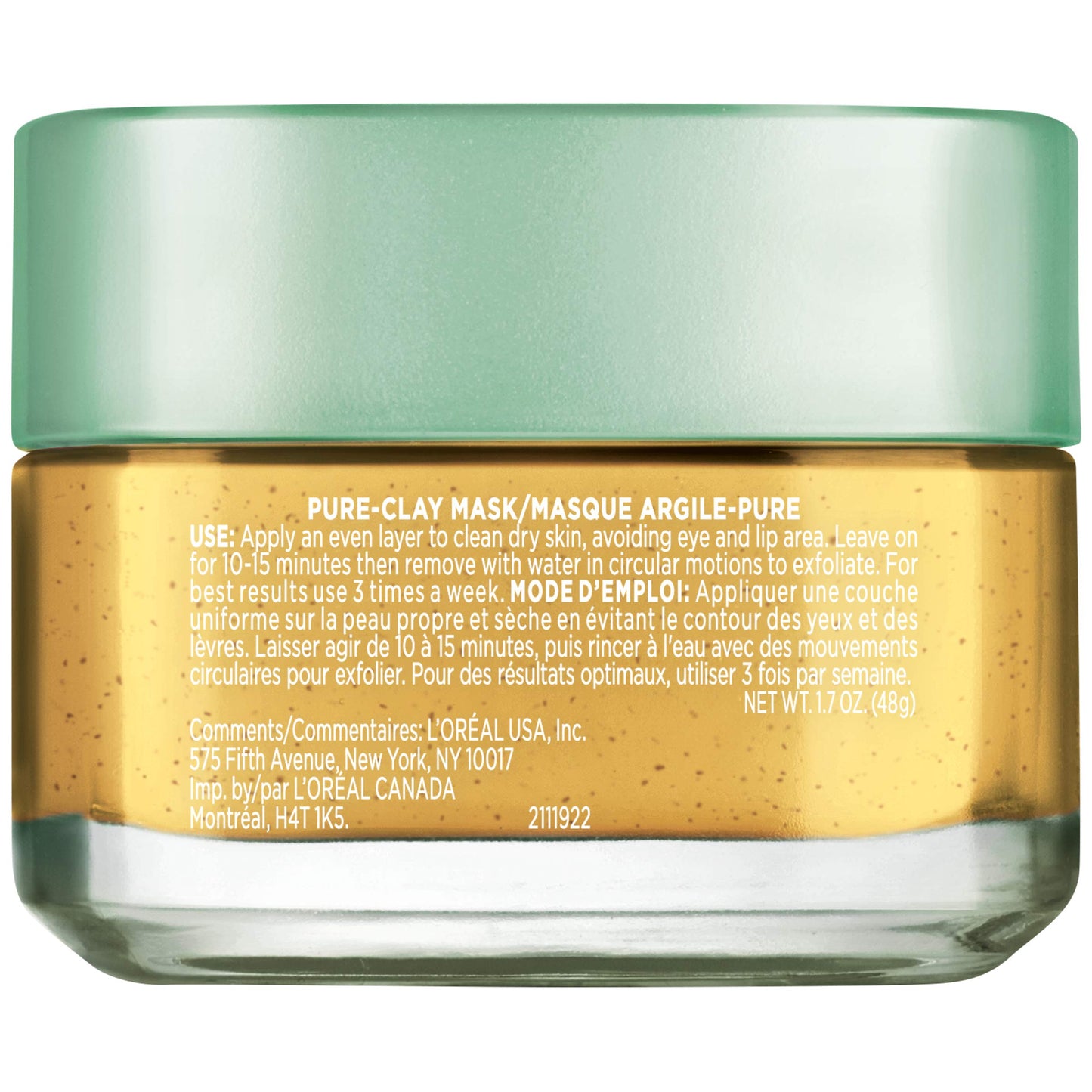 L'Oreal Paris Skincare Pure Clay Face Mask with Yuzu Lemon for Rough Skin to Clarify & Smooth, Clay Mask, at home face mask, 1.7 oz.
