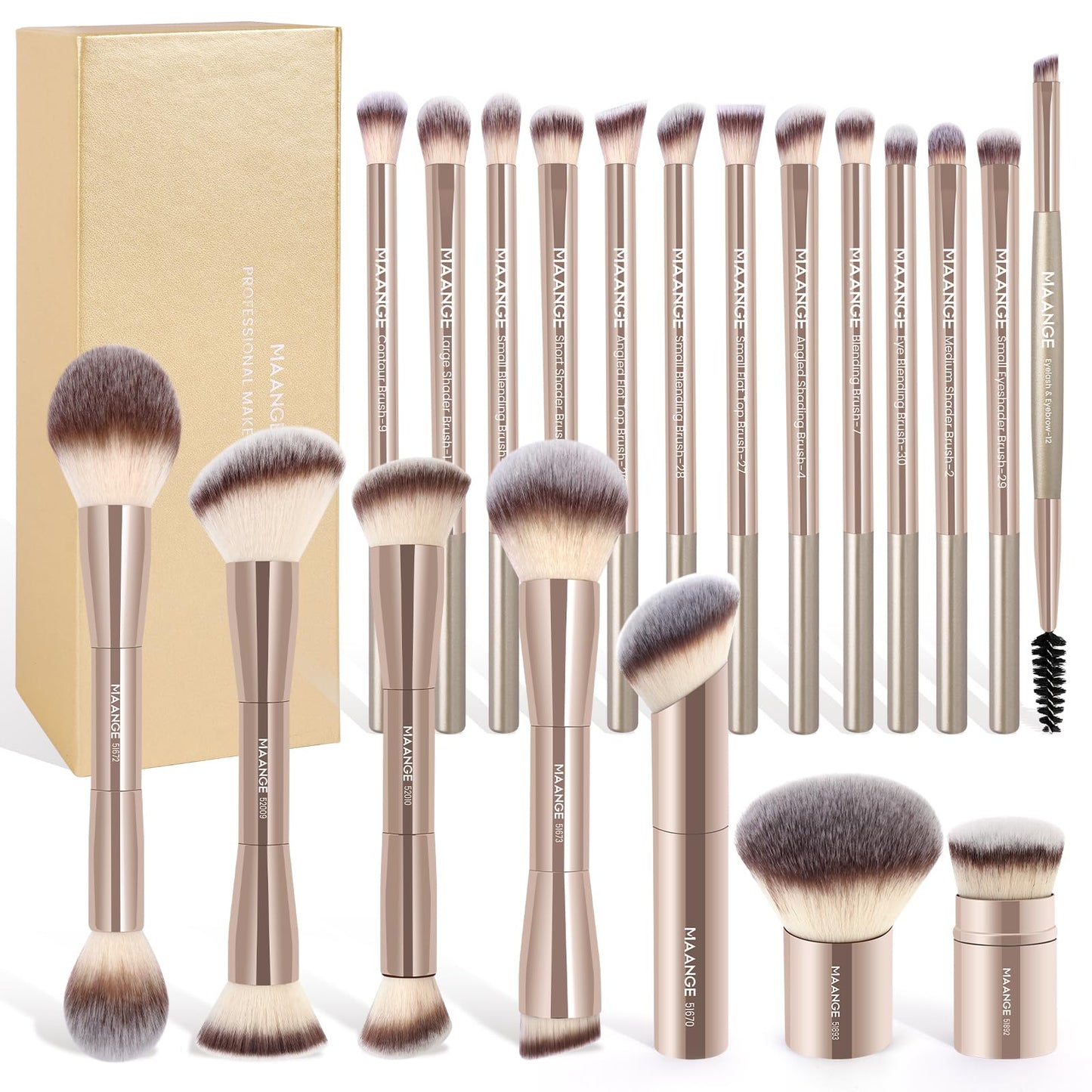MAANGE 20 Pcs Makeup Brushes with Gift Box, Double-End Multi-functional Makeup Brushes for Blending Liquid Powder Concealer Cream Blush Beauty and Personal Care MAANGE Default Title