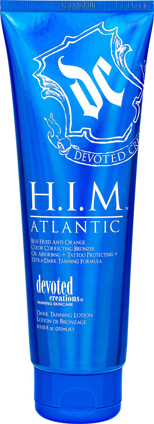 Devoted Creations H.I.M Atlantic Tanning Lotion - Blue Hued Anti-Orange Color Correcting Bronzer - Oil Absorbing + Tattoo Protecting + Ultra-Dark