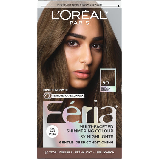 L'Oreal Paris Feria Multi-Faceted Shimmering Permanent Hair Color, 50 Havana Brown (Medium Brown), Pack of 1 Hair Dye Kit