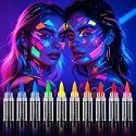 10 Colors Glow in the Dark Body Paint Markers, Neon Face & Body Paint Set, UV Light Reactive Paint for Parties, Halloween, Cosplay, Washable Paint