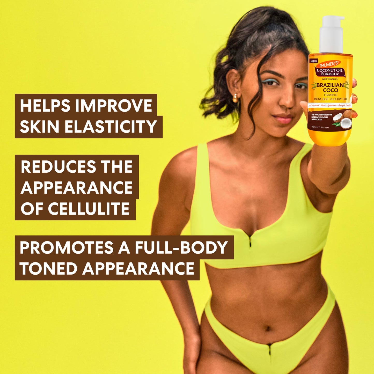 Palmer's Coconut Oil Formula Brazilian Coco Firming Body Oil with Vitamin E, 6.5 Fl Oz, Helps with Skin Tightening & Firming of Bum, Bust & Belly