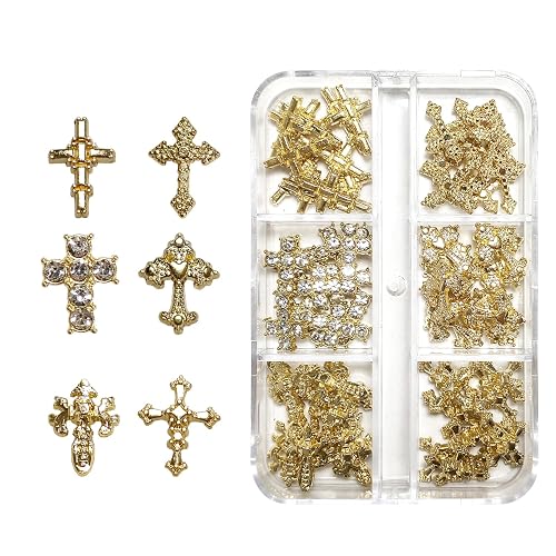 3D Alloy Metal Crystal Cross Nail Charms - 60 Pcs Ideal for Women and Girls' DIY Punk Nail Art, with Rhinestones, Great for Salons & Fashion Events Beauty & Personal Care hongliang
