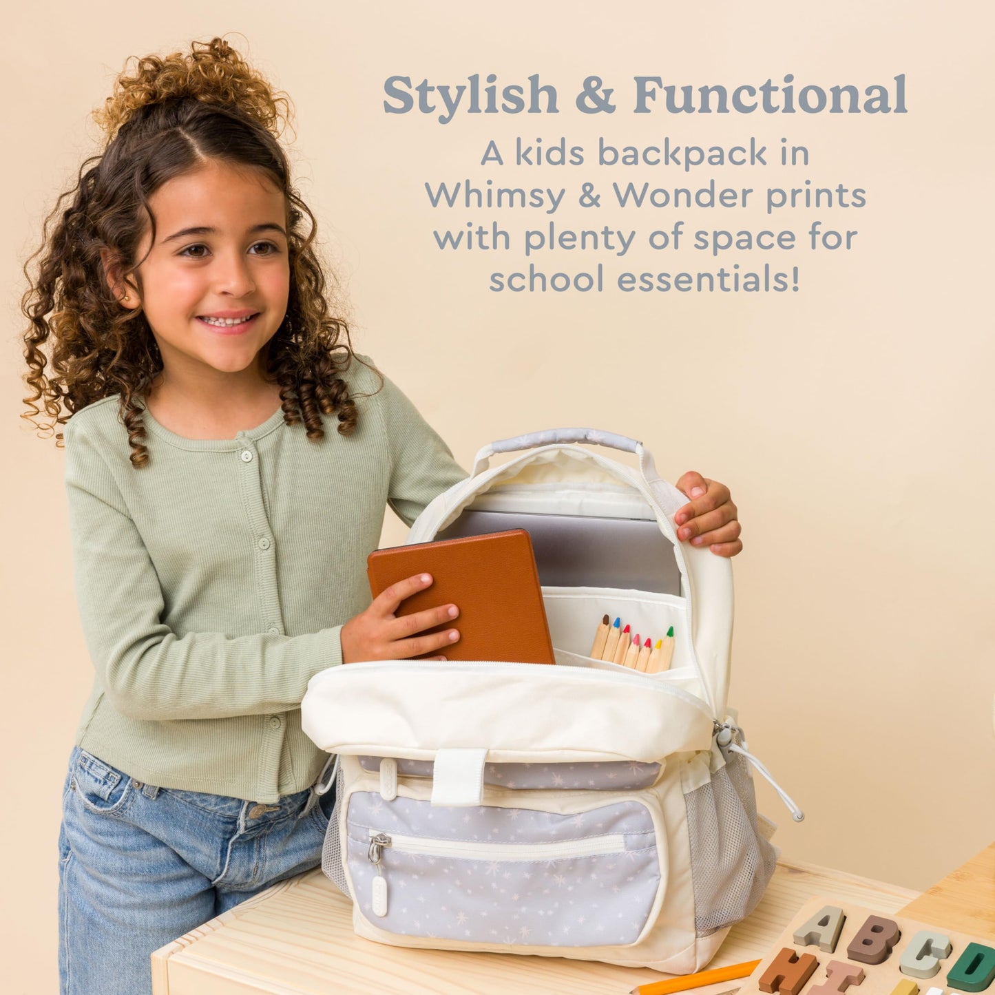 Bentgo Kids Backpack (Whimsy & Wonder Collection) - Lightweight 14’’ for School, Travel & Daycare - Ideal for Kids 4+, Durable & Water-Resistant, Roomy Interior, Loop for Lunch Bag (Starry Sprinkle)