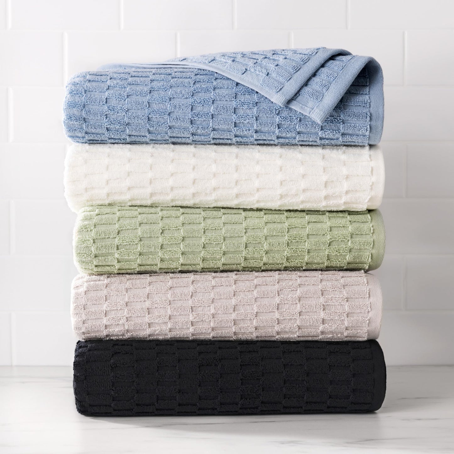 DKNY Metro Tile Quick Dry 100% Cotton Towel Set for Bathroom - 2 Bath, 2 Hand, Zero Twist, Absorbent, Supremely Soft, 550 GSM, 4 Piece, White