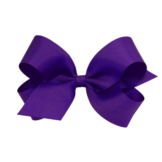 Wee Ones Girls' Plain Wrap Classic Grosgrain Hair Bows on a WeeStay No-Slip Hair Clip, Handmade, Large, Purple