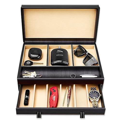 Stock Your Home Mens Valet Tray, Men's Jewelry Box, Night Stand Organizers and Storage, Bedside Table Organizer, Watch Box for Dresser, Faux Leather…