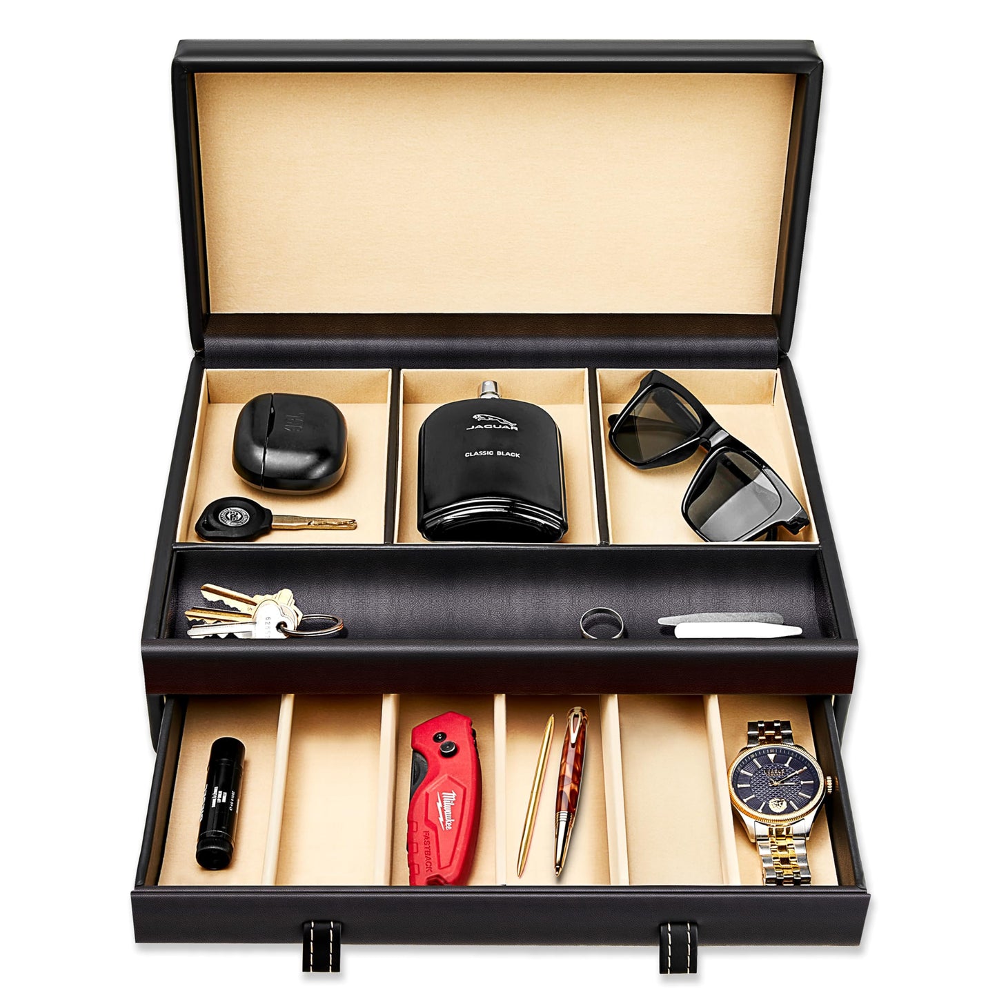 Stock Your Home Mens Valet Tray, Men's Jewelry Box, Night Stand Organizers and Storage, Bedside Table Organizer, Watch Box for Dresser, Faux Leather…