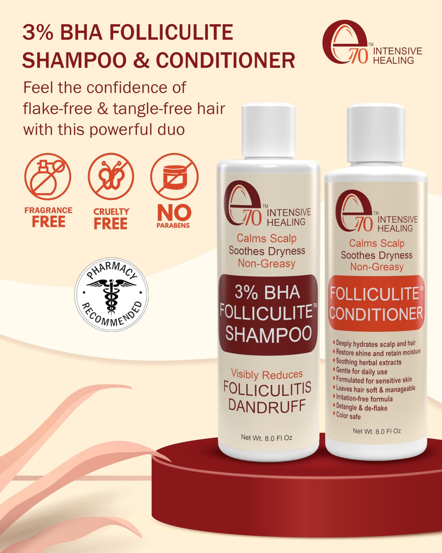 Folliculitis Treatment Shampoo and Conditioner with 3% BHA, Salicylic Acid, Aloe Vera & Tea Tree Oil - Anti Itch Shampoo for women & men with Flaky
