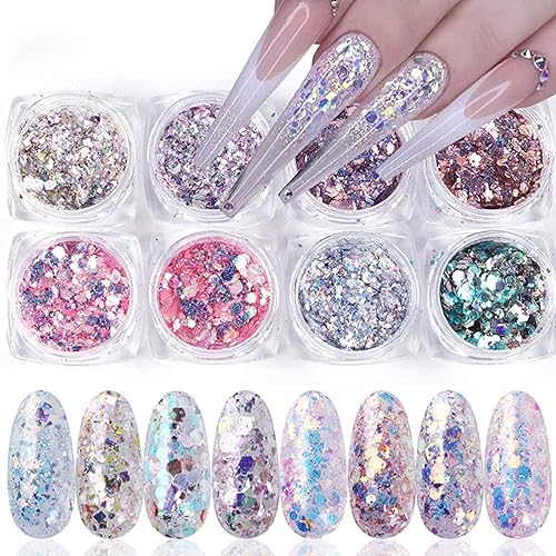 Holographic Nail Glitter Flakes Nails Supply Mermaid Powder Nail Art Decorations Shiny 3D Nail Sequins DIY Manicure Charms Design Acrylic Nails