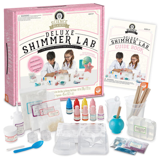 MindWare Science Academy Deluxe Shimmer Lab - Kit Includes 40pcs to Teach Kids & Teens Cosmetic Chemistry - Boys & Girls Make DIY Bath Bombs, Lip Balm Beauty and Personal Care MindWare