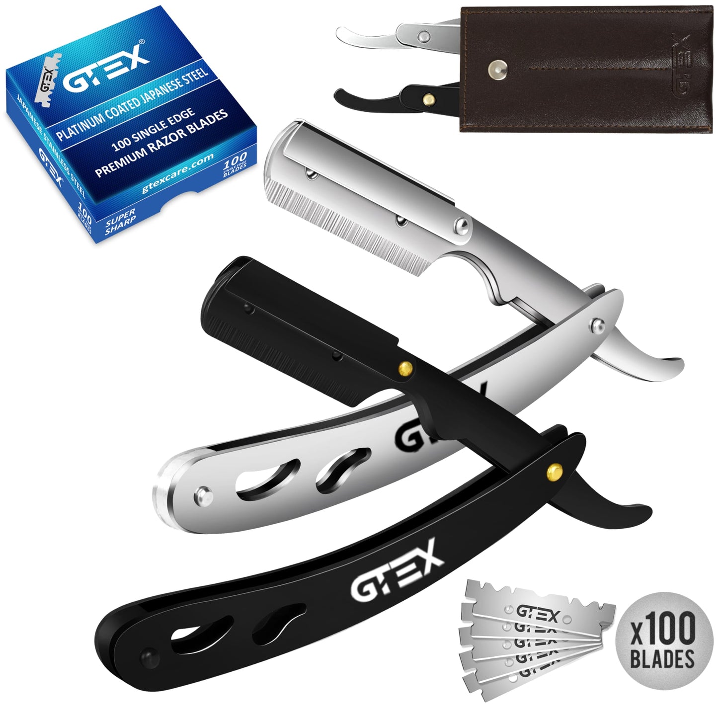 Straight Razors For Men 100 GTEX Barber Razor Blades - 2 Professional Single Blade Razors for Men Navajas Para Barbero Straight Edge Razor Barber Beauty and Personal Care GTEX