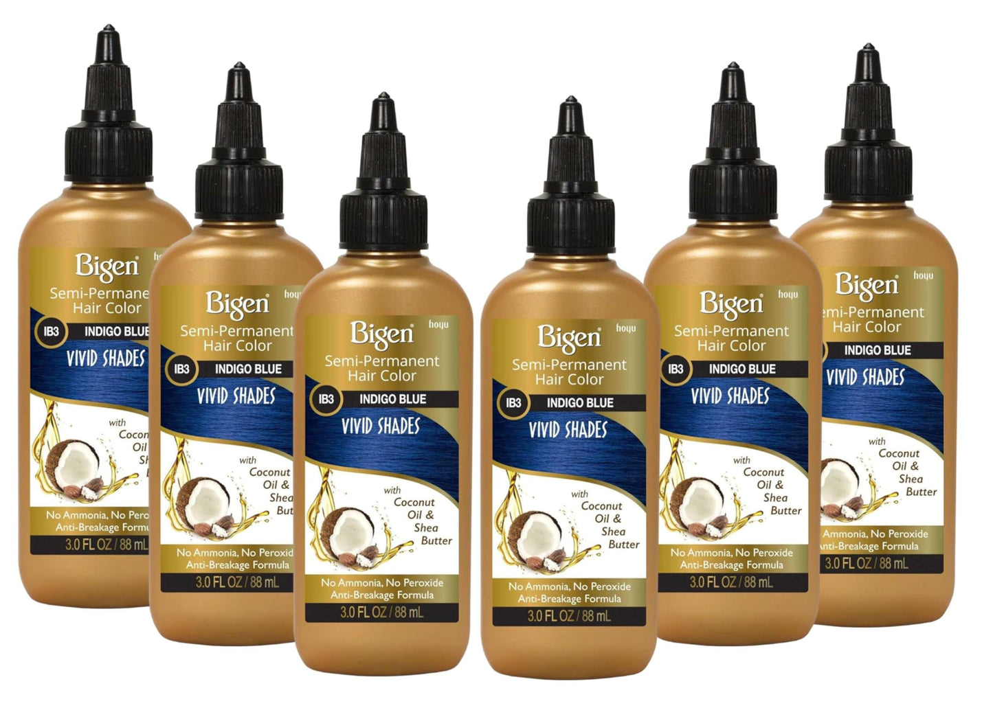 Bigen Semi-Permanent Haircolor #Ib3 Indigo Blue 3 Ounce (88ml) (6 Pack)