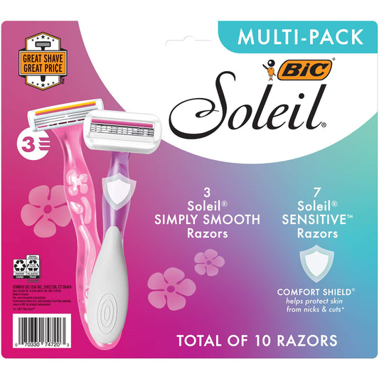 BIC Soleil Simply Smooth Women's Disposable Razors; 3 Blades With Moisture Strip For a Silky Smooth Shave; 10-Count Beauty and Personal Care BIC